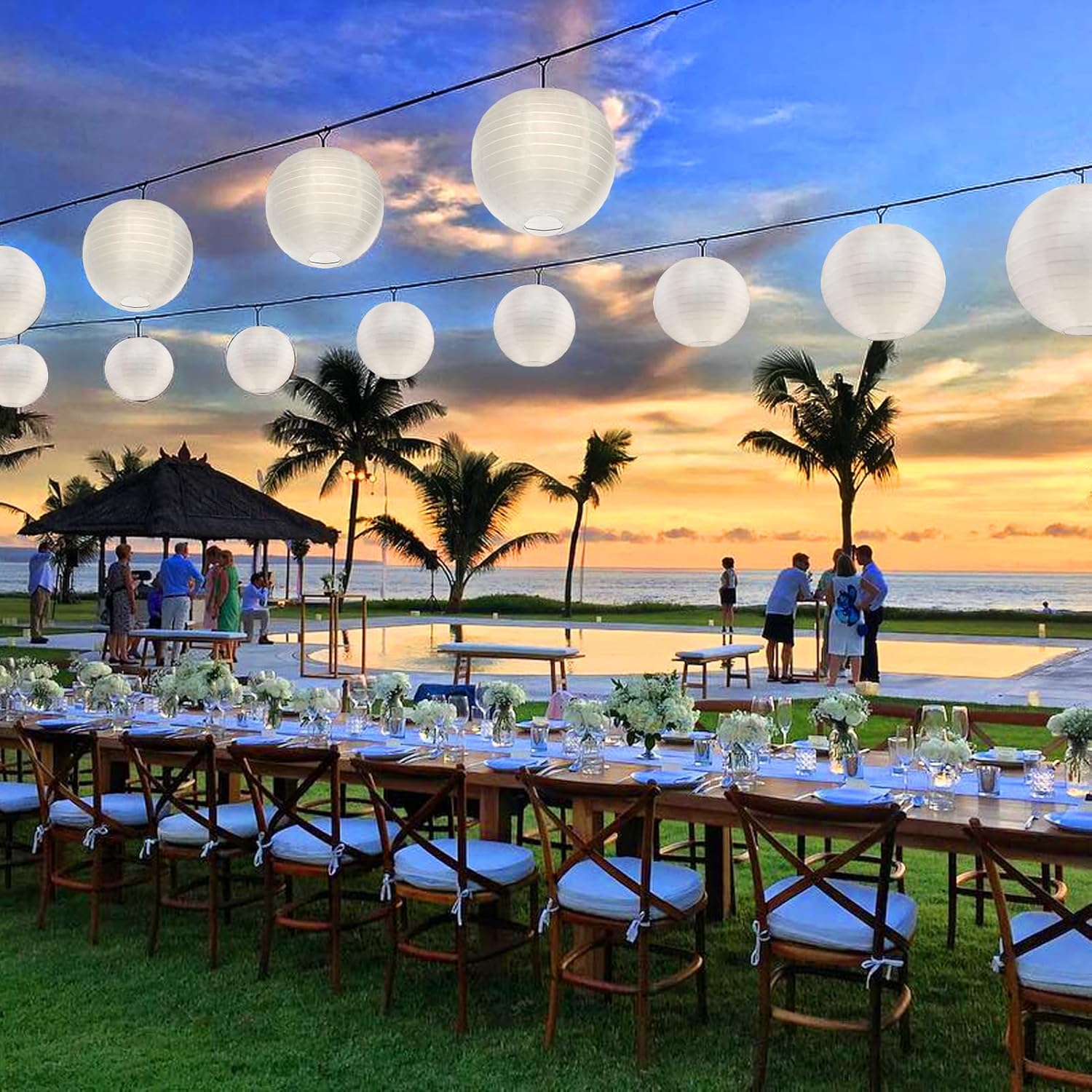 KNONEW 20 Pack 10" White Silk Outdoor Lanterns Decorative Party Hanging Chinese Japanese Waterprooof Round Lantern for Weddings, Birthdays, Parties Decoration (No Light Bulbs Included)