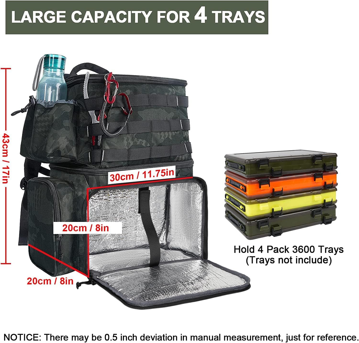 MATEIN Fishing Backpack, Water Resistant Fishing Tackle Box Bag with Rod Holders & Cooler, Gear Gifts for Men