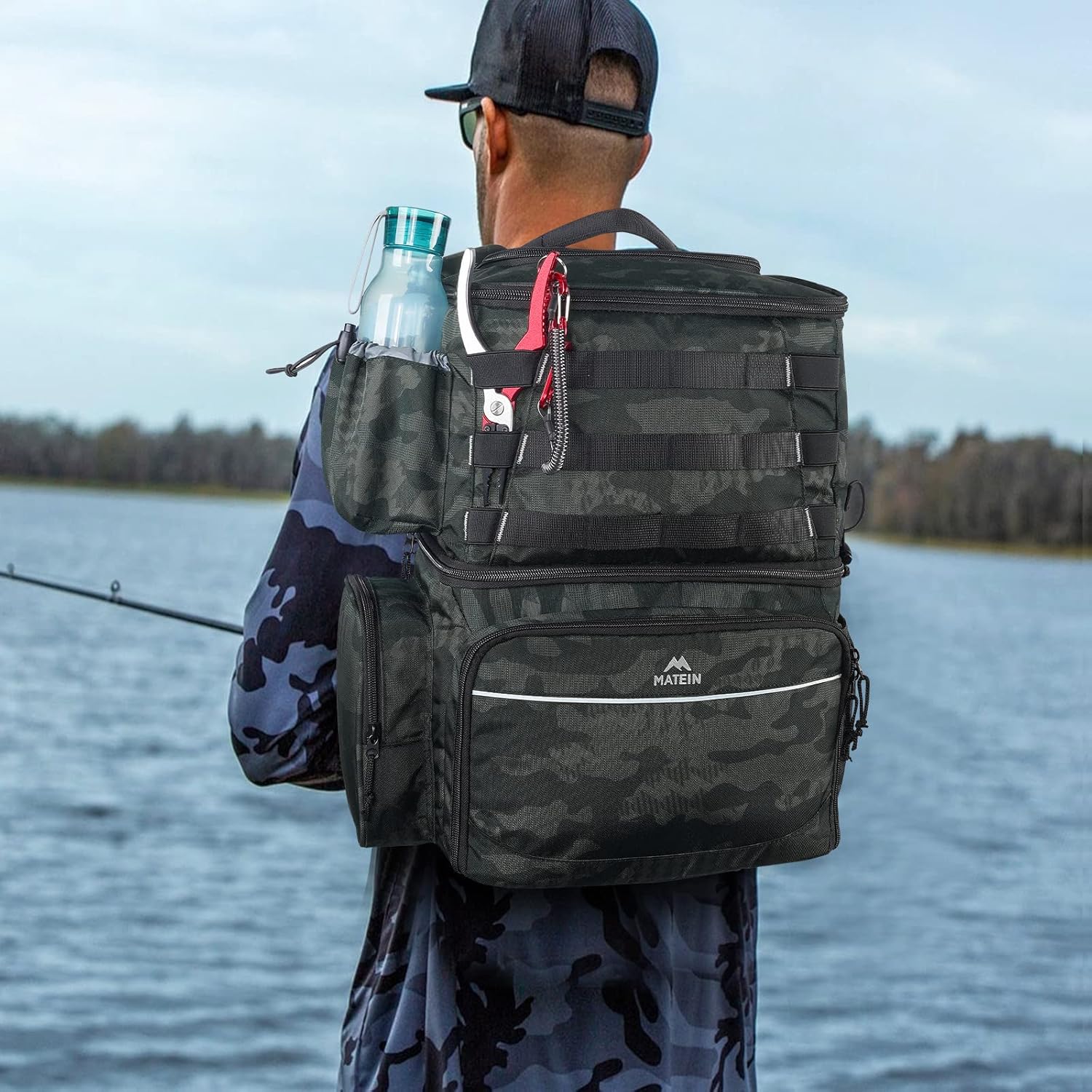 MATEIN Fishing Backpack, Water Resistant Fishing Tackle Box Bag with Rod Holders & Cooler, Gear Gifts for Men