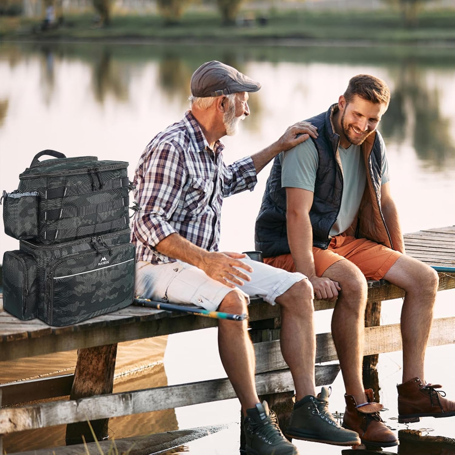 MATEIN Fishing Backpack, Water Resistant Fishing Tackle Box Bag with Rod Holders & Cooler, Gear Gifts for Men